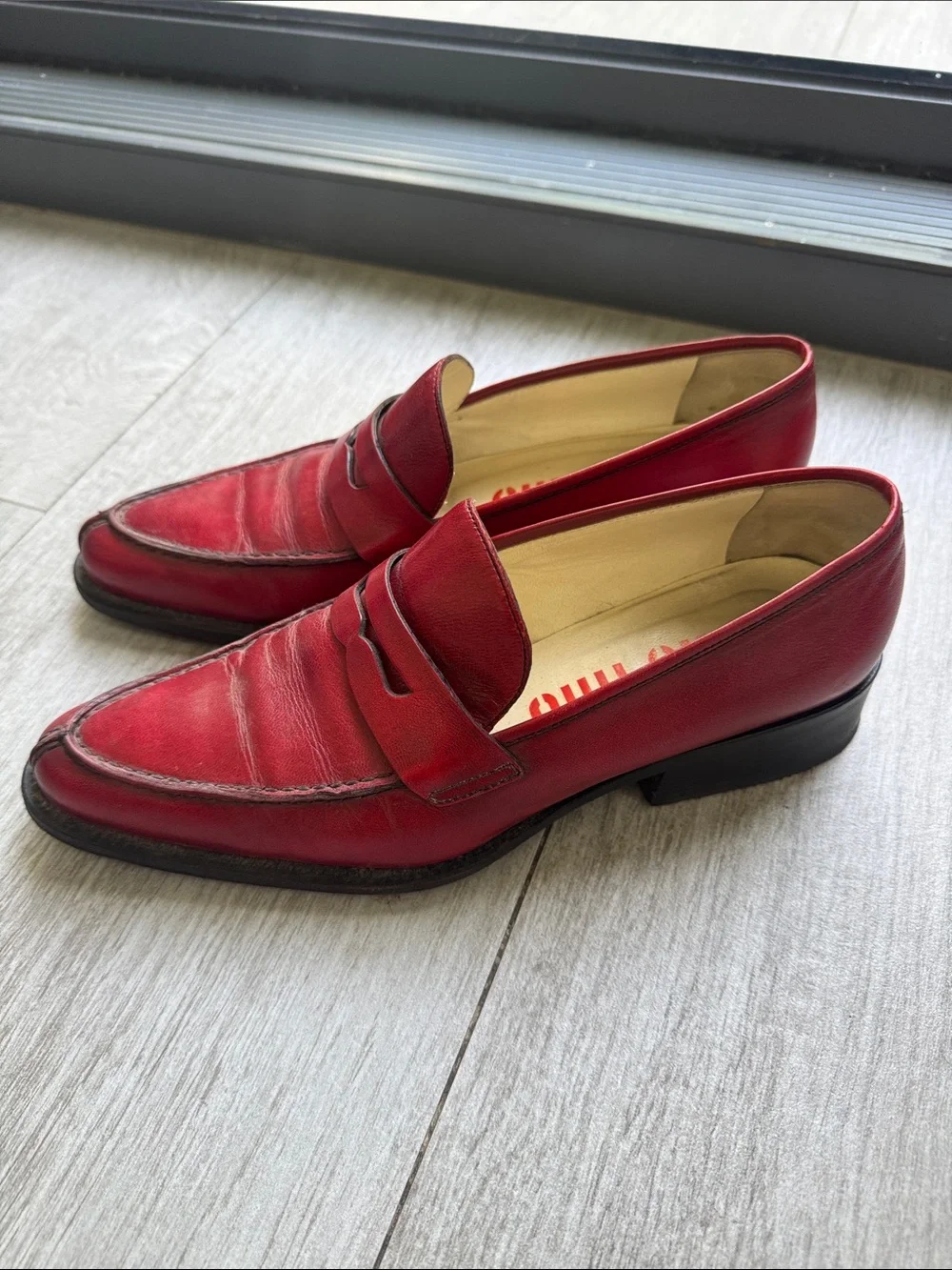 Miu Miu Vintage Red Leather Penny Loafers size 36.5